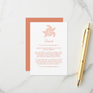 Ocean Sea Turtle, Soft Coral Beach Wedding Detail Enclosure Card