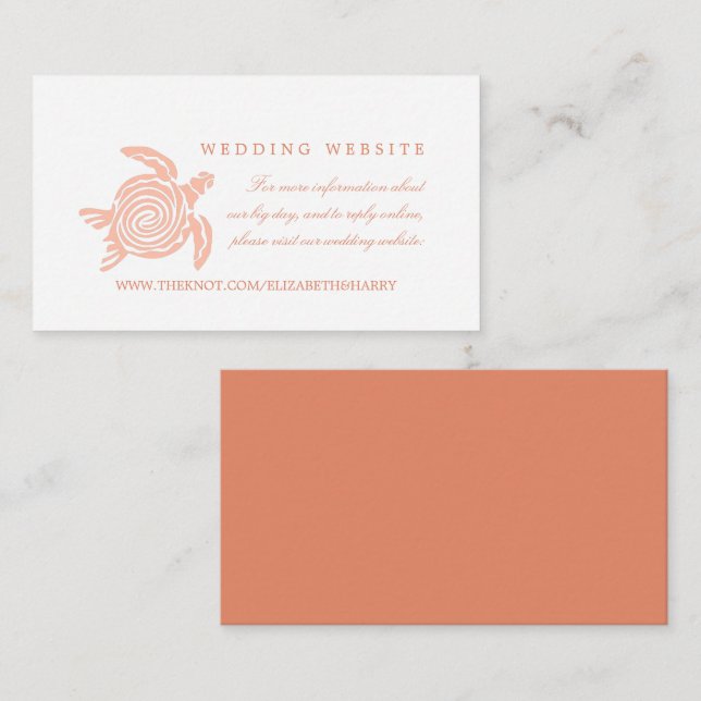 Ocean Sea Turtle, Soft Coral Beach Wedding Enclosure Card (Front/Back)