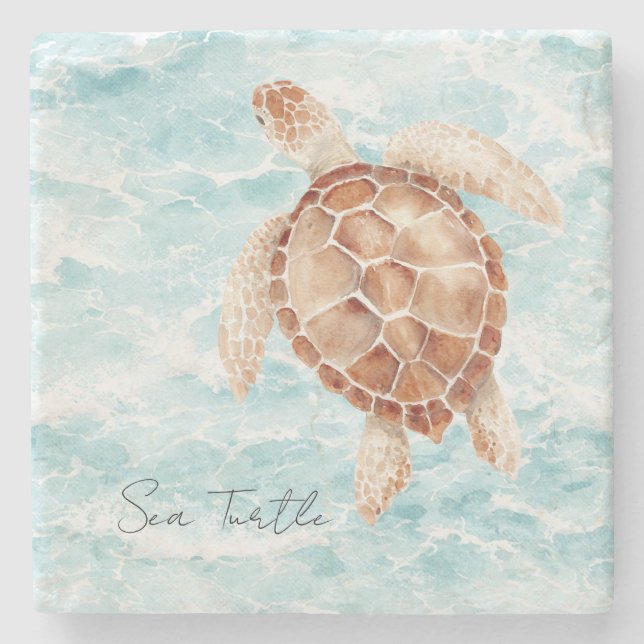 Ocean Sea Turtle Stone Coaster (Front)