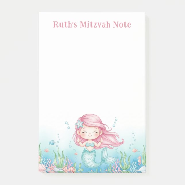 Ocean Sea Underwater Mermaid Personalized Mitzvah Post-it Notes (Front)