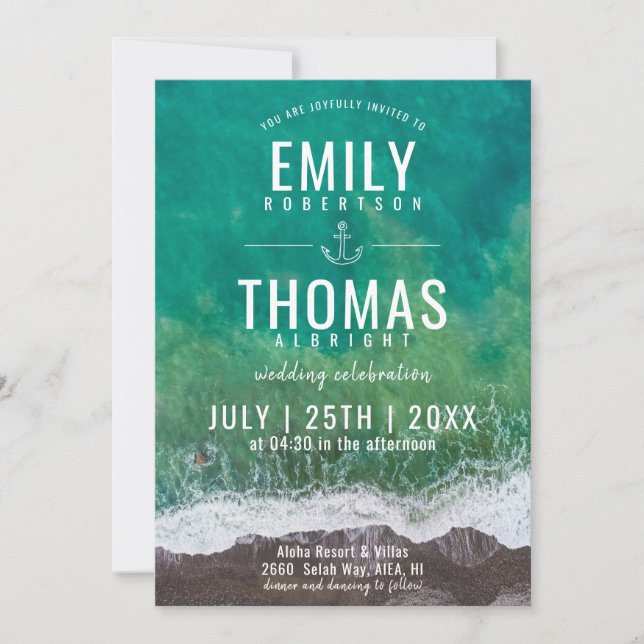 Ocean Sea Waves Beach Sand Nautical Wedding Invitation (Front)