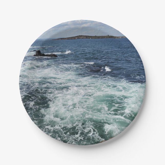 Ocean sea waves beach water blue wave paper plate (Front)