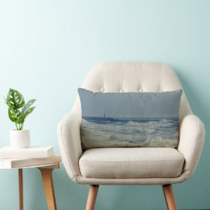 Ocean Sea Waves Stormy Weather Pier Lumbar Pillow