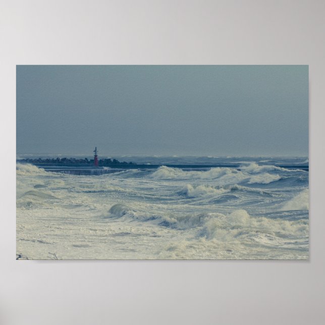 Ocean Sea Waves Stormy Weather Pier Poster (Front)