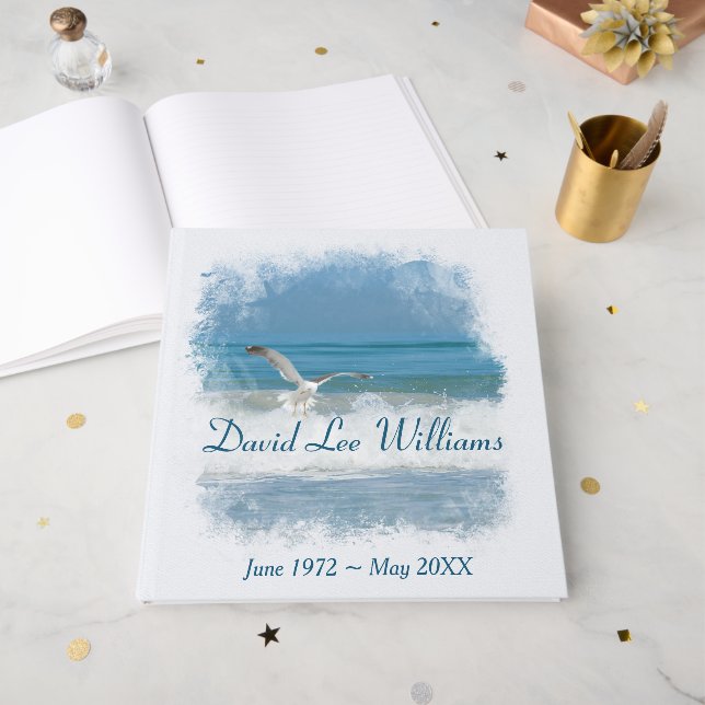 Ocean Seagull Memorial Service Guest Book (Front Open)