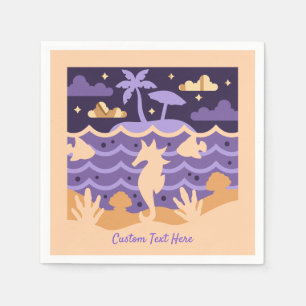 Ocean Seahorse Fish Island Palm Tree Personalized Napkin