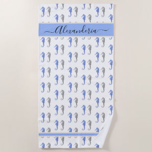 Ocean Seahorse Tropical blue grey Beach Towel