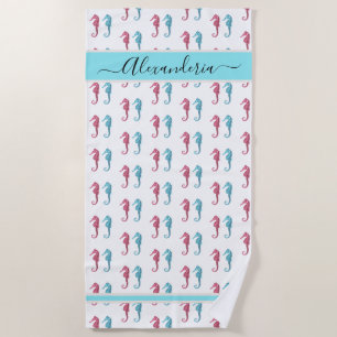 Ocean Seahorse Tropical blue teal  Beach Towel