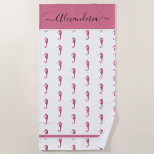 Ocean Seahorse Tropical preppy pink Beach Towel