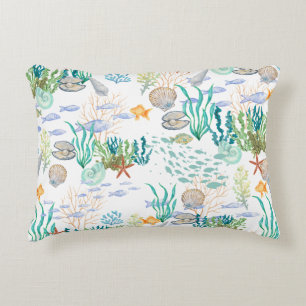 Ocean Sealife Seashells Starfish Fish Accent Pillow