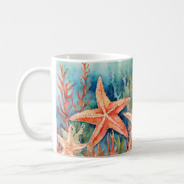 Ocean Sealife Starfish Seashells  Coffee Mug (Left)