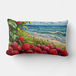Ocean seascape and raspberries lumbar pillow