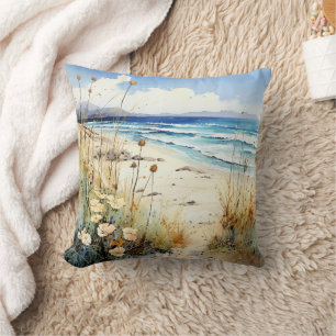 Ocean Seascape watercolor Throw Pillow