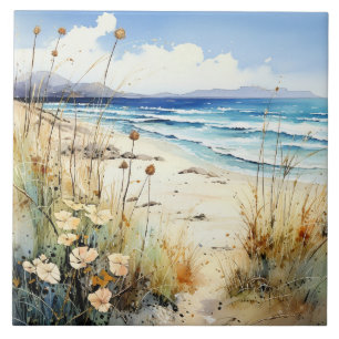 Ocean Seascape watercolor Tile