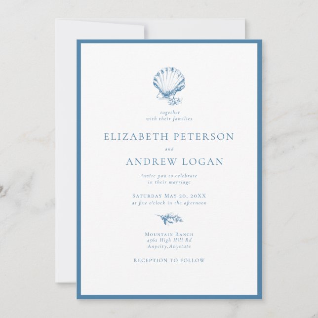 Ocean Seashell | Blue Wedding Invitation (Front)