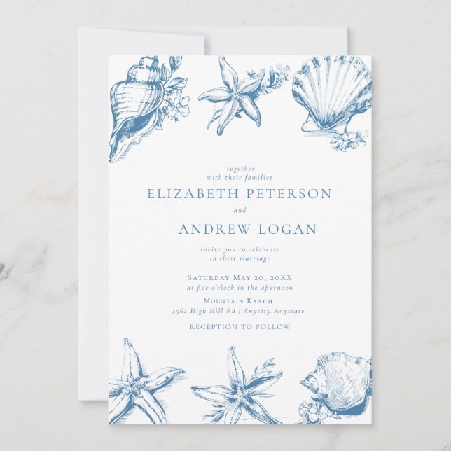 Ocean Seashell | Blue Wedding Invitation (Front)