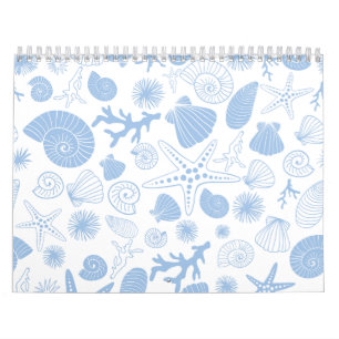 Ocean Seashell Light Blue Nautical Seashore Beach Calendar