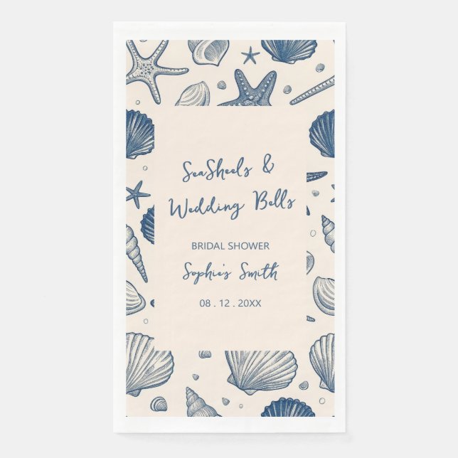 Ocean Seashells and Wedding Bells bridal  Napkin (Front)