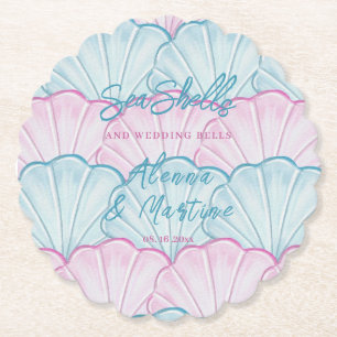 Ocean Seashells and Wedding Bells  Paper Coaster