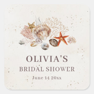 Ocean Seashells Beach Boho Coastal Bridal Shower Square Sticker