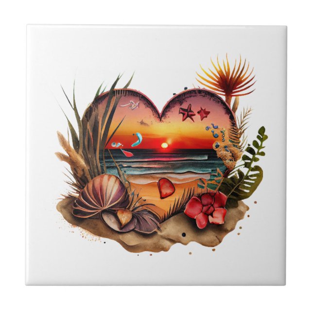 Ocean Seashells Beach Sunset Kitchen Bathroom  Cer Tile (Front)
