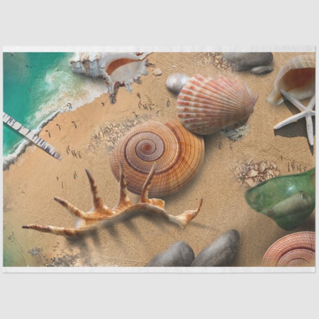Ocean Seashells On Beach Decoupage Tissue Paper (Front)