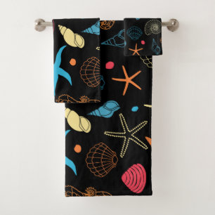 Ocean Seashells Seahorses & Starfish Bath Towel Set