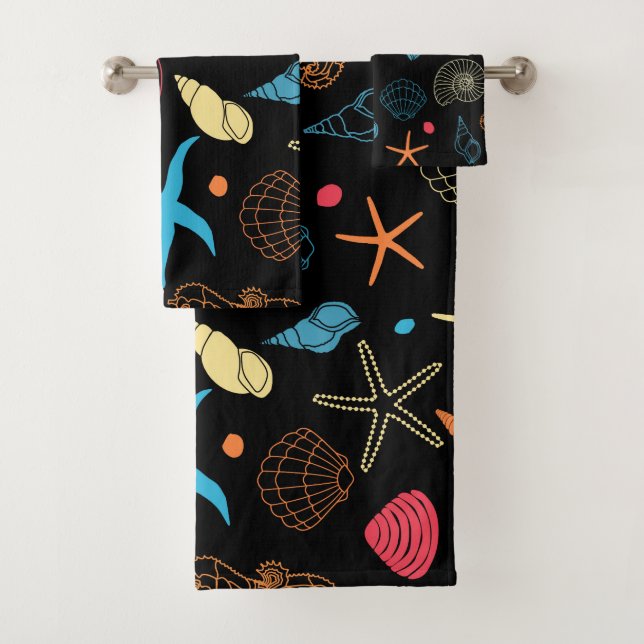 Ocean Seashells Seahorses & Starfish Bath Towel Set (Insitu)