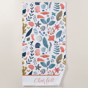 Ocean Seashells Starfish Beach Towel