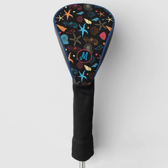Ocean Seashells Starfish Seahorse Monogram Golf Head Cover (Front)