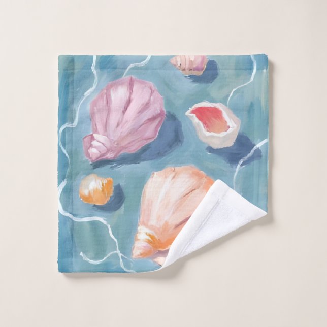Ocean Seashells Watercolor Coastal Beach Sea (Gant de toilette)
