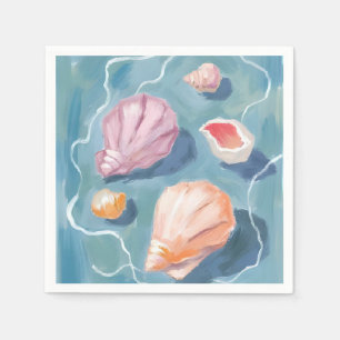 Ocean Seashells Watercolor Coastal Beach Sea Napkin