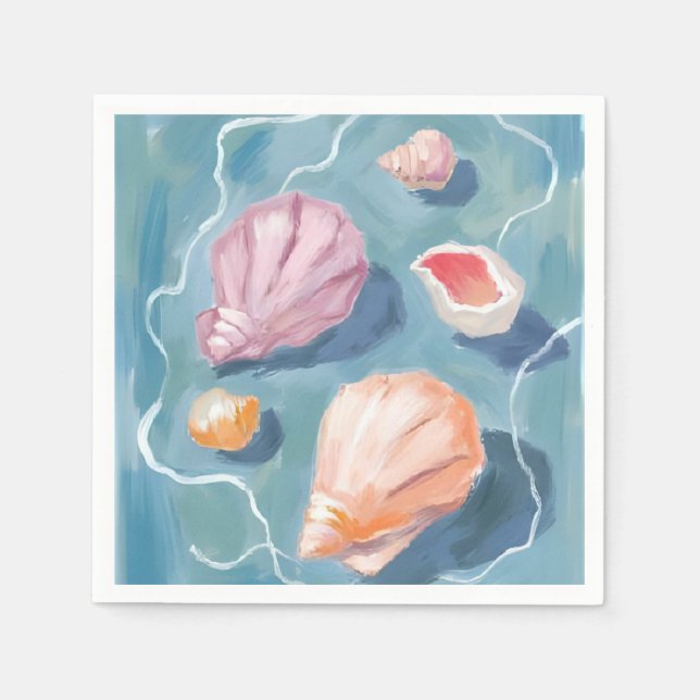 Ocean Seashells Watercolor Coastal Beach Sea Napkin (Front)