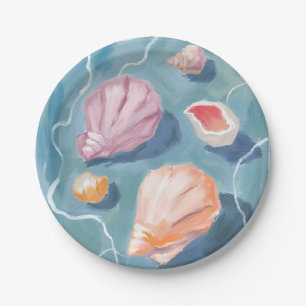 Ocean Seashells Watercolor Coastal Beach Sea Paper Plate
