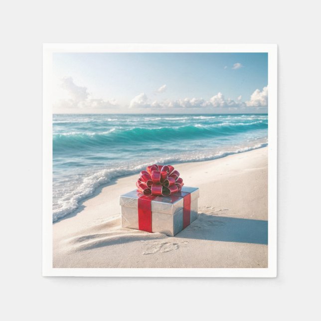 Ocean Seashore Christmas Gift Napkin (Front)
