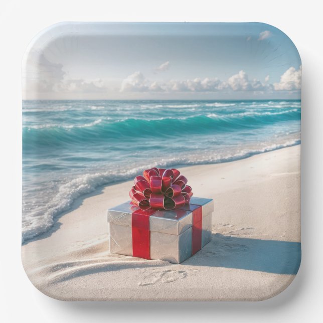 Ocean Seashore Christmas Gift Paper Plate (Front)