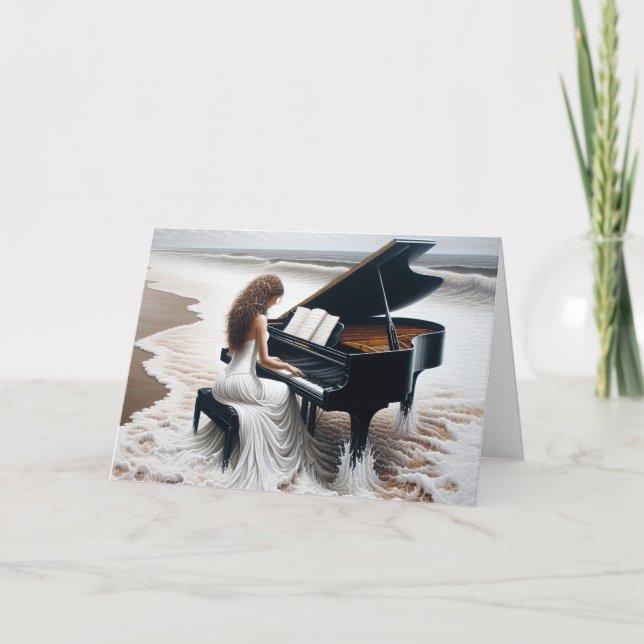 Ocean Seashore Pianist Birthday Card (Front)