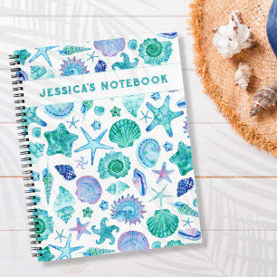 Ocean Seaside Shells and Starfish Monogrammed Notebook