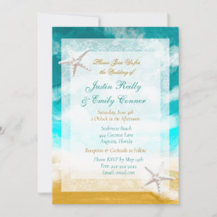 Ocean Seaside Turquoise Waves Coastal Wedding Invi Invitation