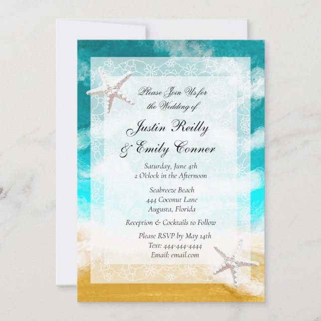 Ocean Seaside Turquoise Waves Coastal Wedding Invi Invitation (Front)