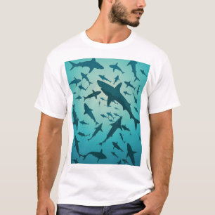 Ocean Shark Silhouettes Blue Background T-Shirt