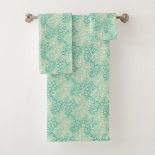 Ocean Shells Sea Waves Abstract Vintage Pattern Bath Towel Set