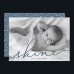Ocean | Shine Script Hanukkah Photo Holiday Card<br><div class="desc">Share holiday greetings with these chic Hanukkah photo cards featuring your favourite full bleed horizontal or landscape oriented photo. "Shine" appears as a slate blue text overlay in elegant hand lettered script typography. Personalize with your names and the year along the bottom. Cards reverse to matching smoky blue with a...</div>
