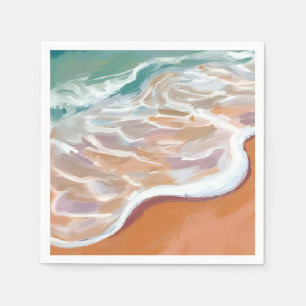 Ocean Shore   Aqua Blue Waves Beach Watercolor Napkin