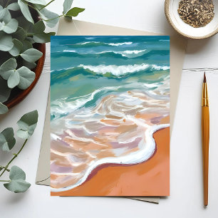 Ocean Shore   Aqua Blue Waves Beach Watercolor Postcard