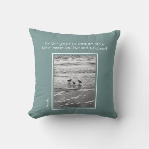 Ocean shore birds, with Bible verse from Timothy Throw Pillow
