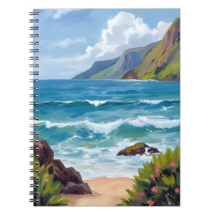 Ocean Shore Blue Waves Watercolor Painting Notebook