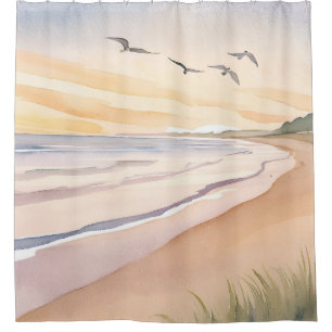Ocean Shore   Bright Airy Watercolor Painting