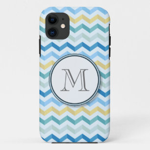 Ocean Shore Chevron Stripes with Round Monogram iPhone 11 Case