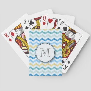 Ocean Shore Chevron Stripes with Round Monogram Playing Cards
